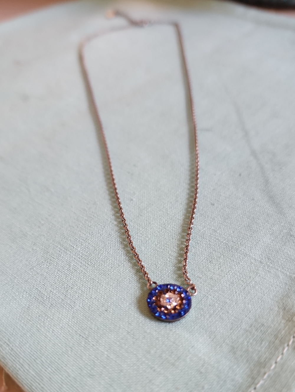 Silver Chain Necklace with Blue,Purple, White Crystal Pendant